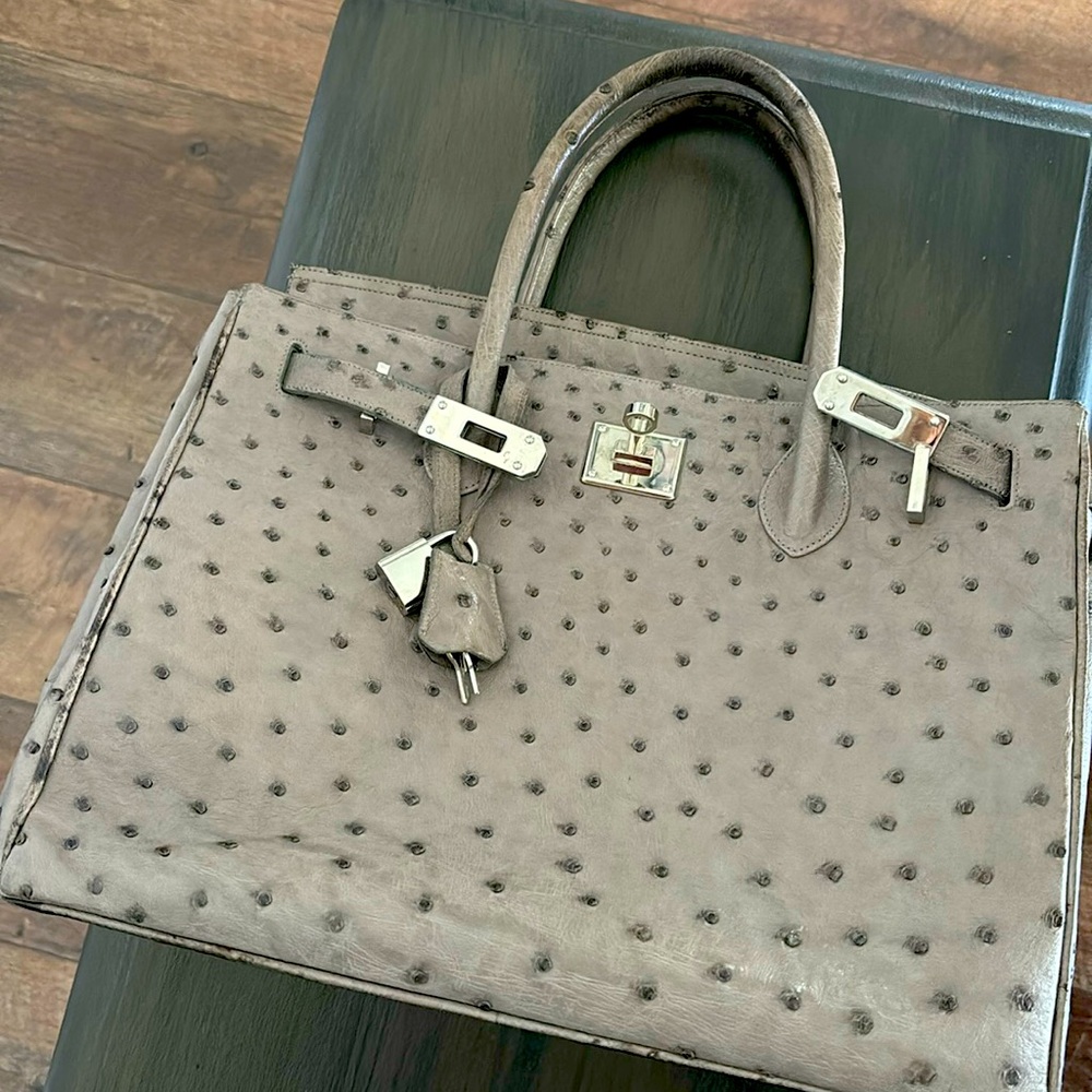 Custom Handmade Real Ostrich Leather Handbag. Barely used.